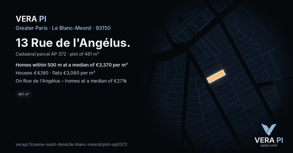 13 Rue de l'Angélus, Le Blanc-Mesnil at night – the plot lit, the parcels around coloured by the prices near them