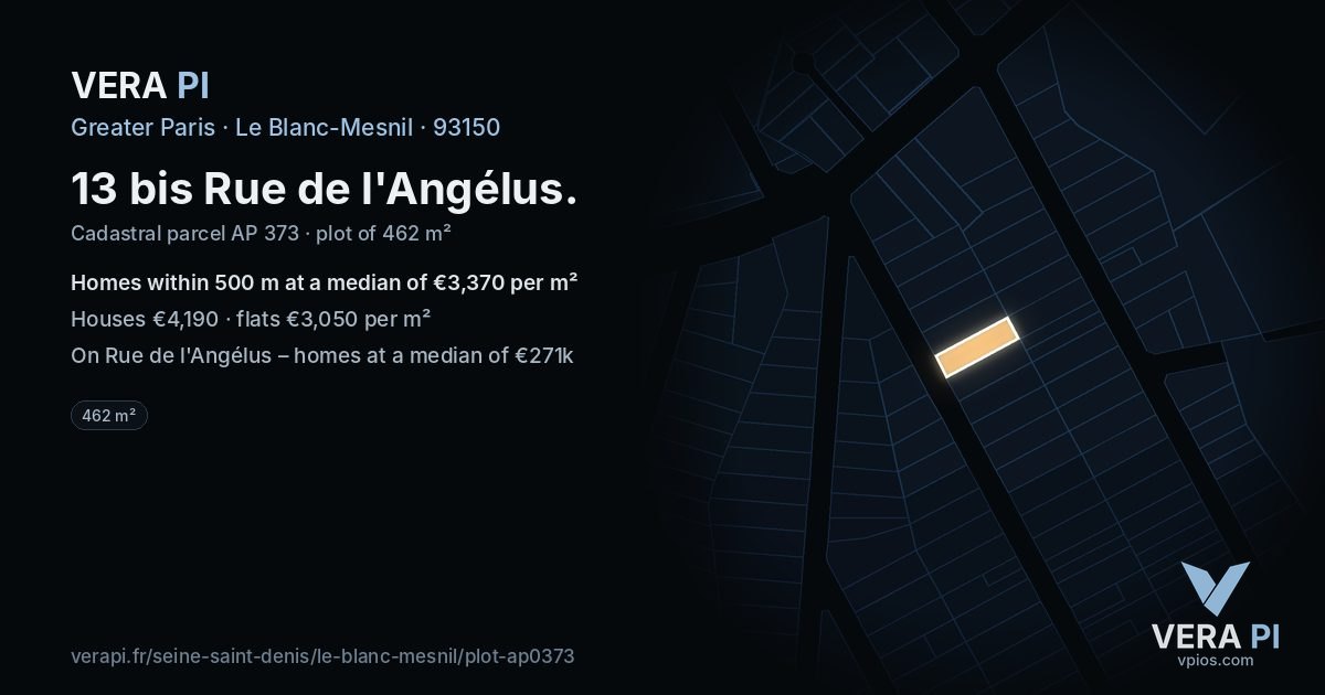 13 bis Rue de l'Angélus, Le Blanc-Mesnil at night – the plot lit, the parcels around coloured by the prices near them