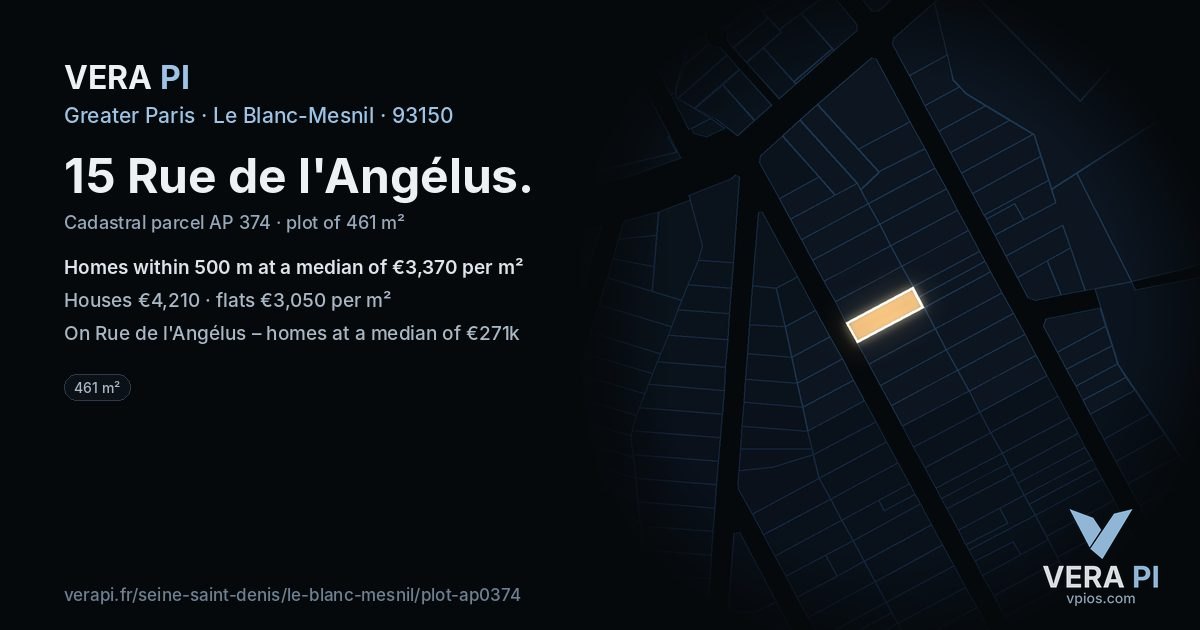 15 Rue de l'Angélus, Le Blanc-Mesnil at night – the plot lit, the parcels around coloured by the prices near them