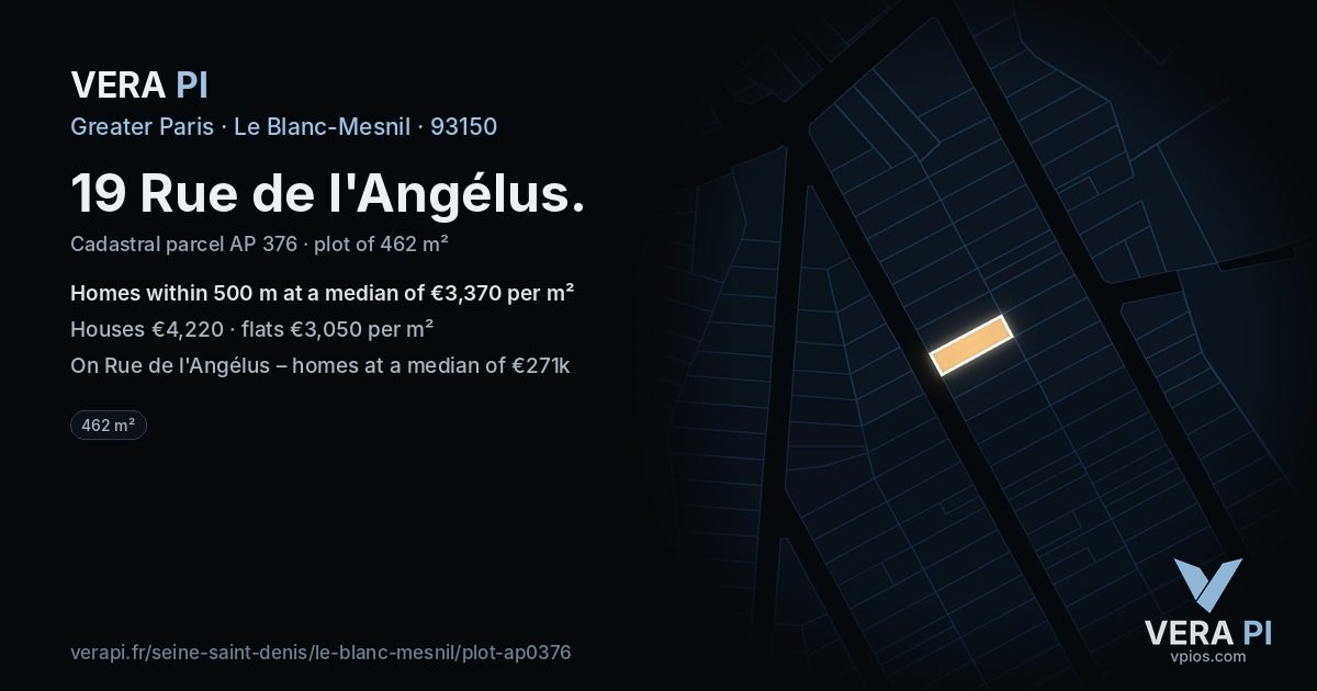 19 Rue de l'Angélus, Le Blanc-Mesnil at night – the plot lit, the parcels around coloured by the prices near them