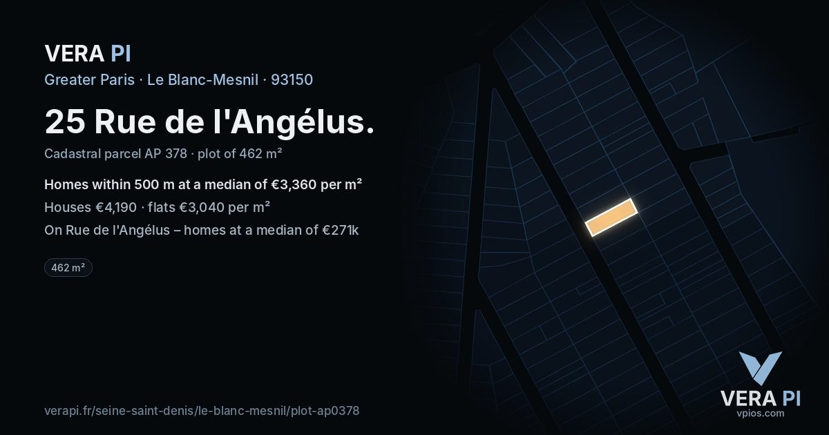25 Rue de l'Angélus, Le Blanc-Mesnil at night – the plot lit, the parcels around coloured by the prices near them