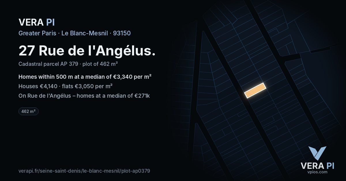 27 Rue de l'Angélus, Le Blanc-Mesnil at night – the plot lit, the parcels around coloured by the prices near them