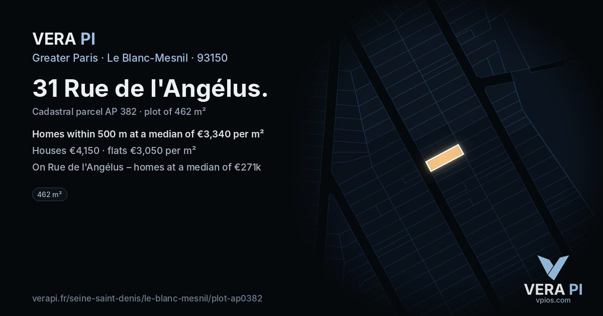 31 Rue de l'Angélus, Le Blanc-Mesnil at night – the plot lit, the parcels around coloured by the prices near them