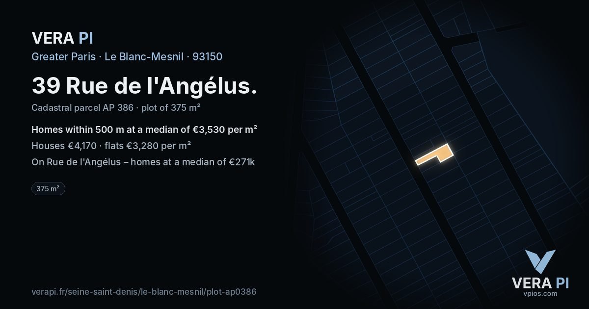 39 Rue de l'Angélus, Le Blanc-Mesnil at night – the plot lit, the parcels around coloured by the prices near them