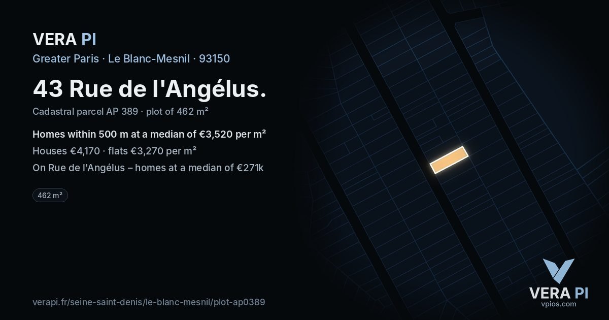 43 Rue de l'Angélus, Le Blanc-Mesnil at night – the plot lit, the parcels around coloured by the prices near them