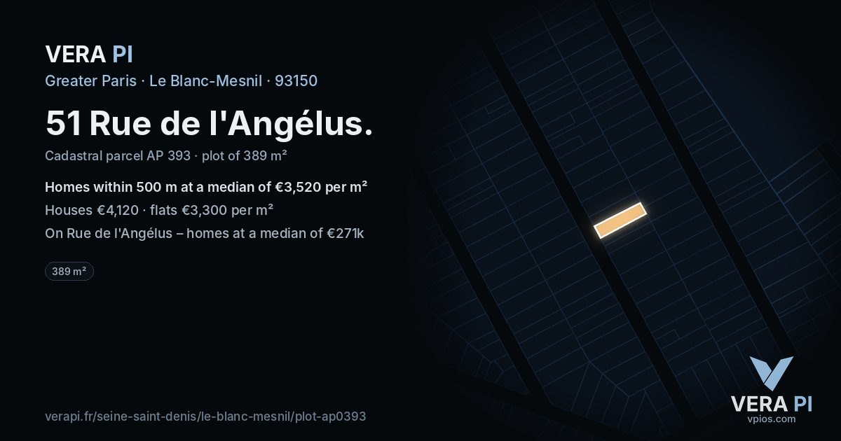 51 Rue de l'Angélus, Le Blanc-Mesnil at night – the plot lit, the parcels around coloured by the prices near them