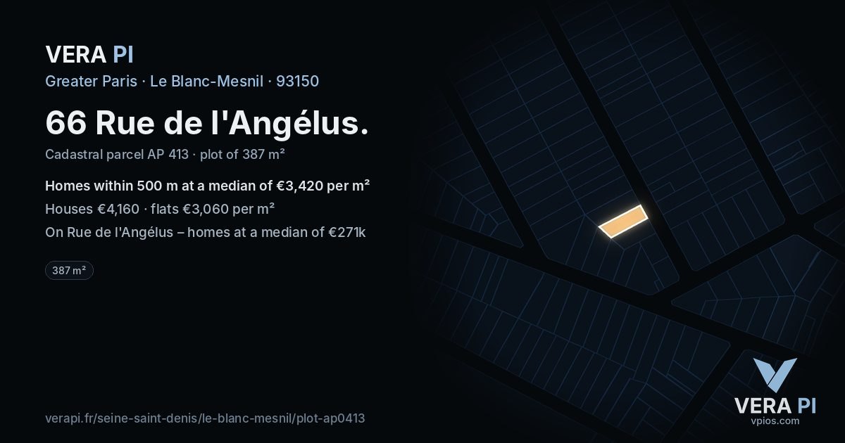 66 Rue de l'Angélus, Le Blanc-Mesnil at night – the plot lit, the parcels around coloured by the prices near them