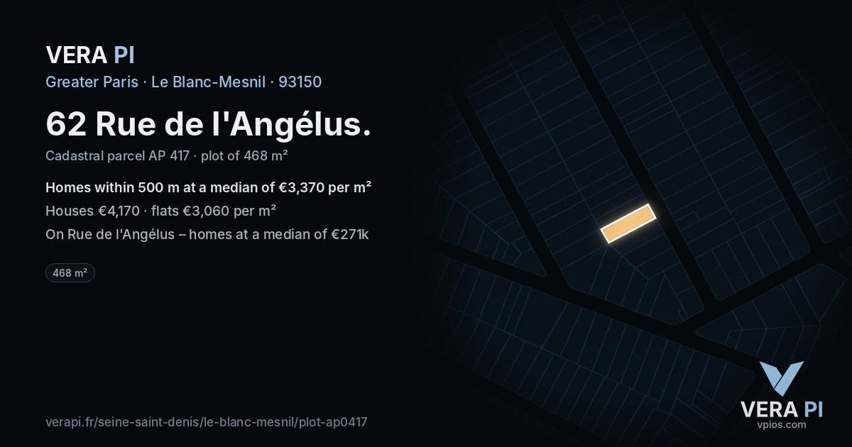 62 Rue de l'Angélus, Le Blanc-Mesnil at night – the plot lit, the parcels around coloured by the prices near them