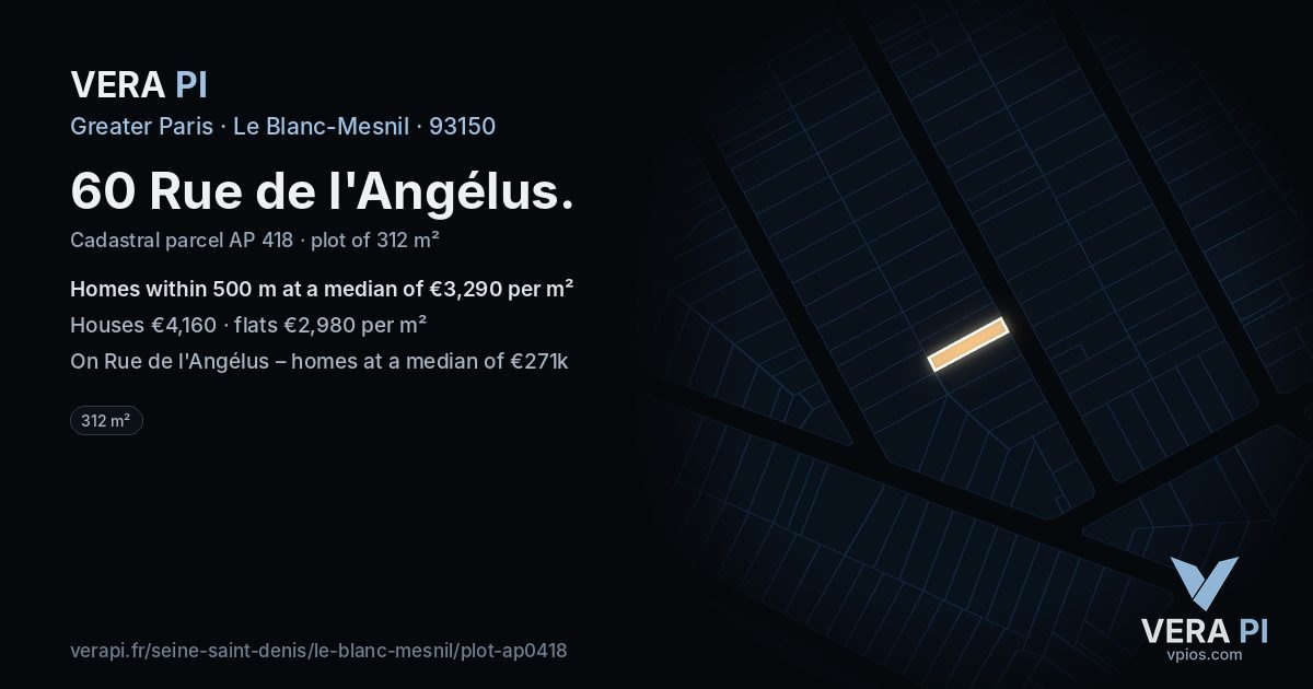 60 Rue de l'Angélus, Le Blanc-Mesnil at night – the plot lit, the parcels around coloured by the prices near them