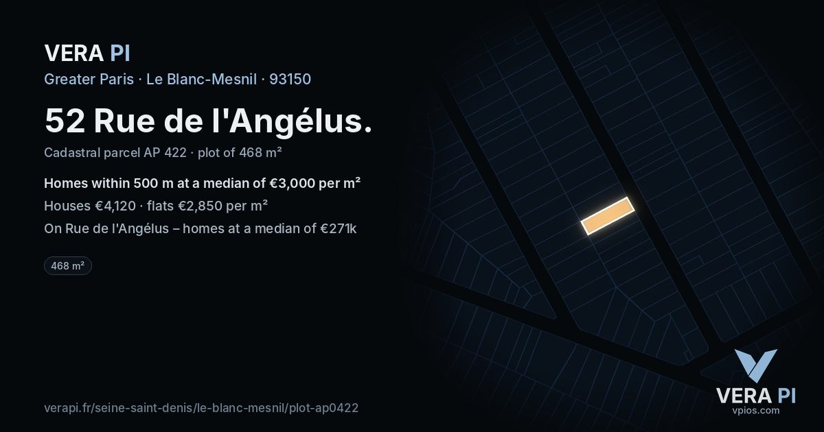 52 Rue de l'Angélus, Le Blanc-Mesnil at night – the plot lit, the parcels around coloured by the prices near them