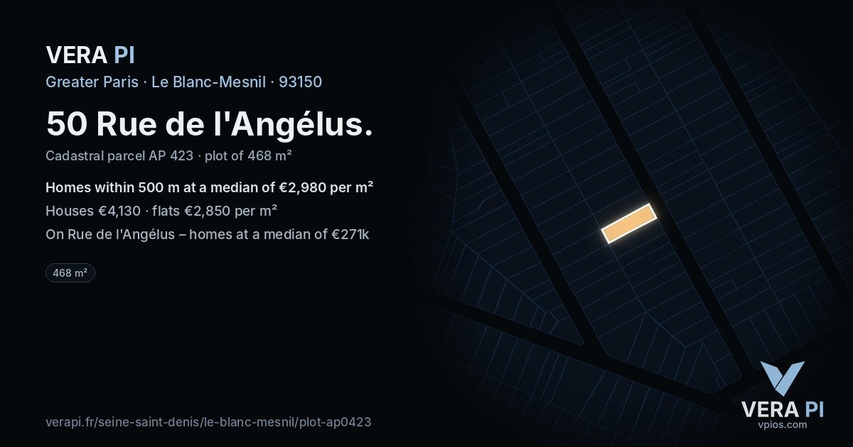 50 Rue de l'Angélus, Le Blanc-Mesnil at night – the plot lit, the parcels around coloured by the prices near them