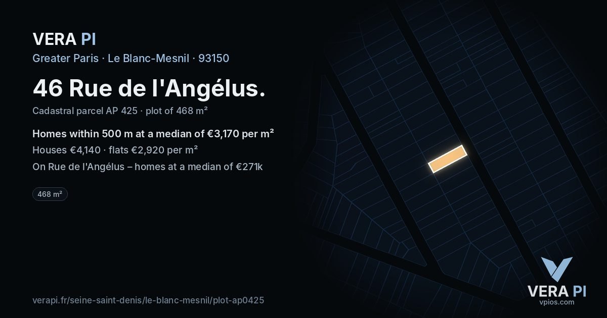 46 Rue de l'Angélus, Le Blanc-Mesnil at night – the plot lit, the parcels around coloured by the prices near them
