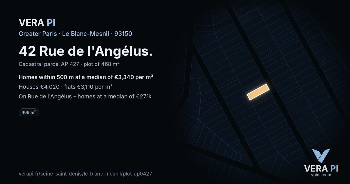 42 Rue de l'Angélus, Le Blanc-Mesnil at night – the plot lit, the parcels around coloured by the prices near them