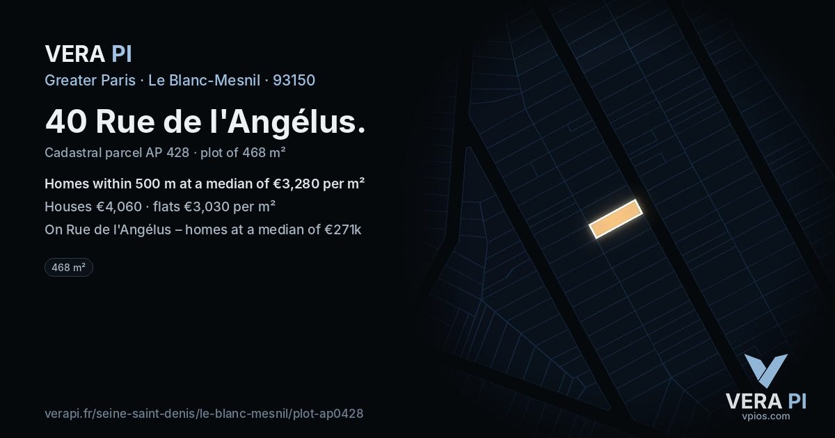 40 Rue de l'Angélus, Le Blanc-Mesnil at night – the plot lit, the parcels around coloured by the prices near them