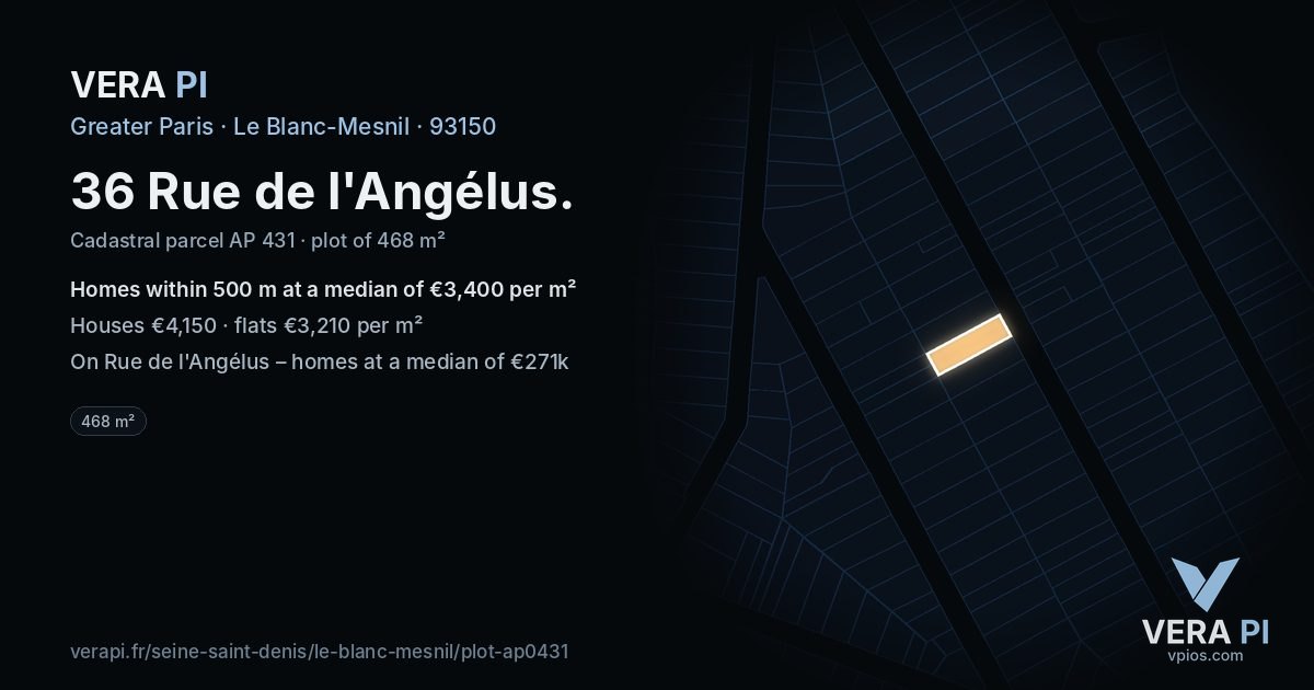 36 Rue de l'Angélus, Le Blanc-Mesnil at night – the plot lit, the parcels around coloured by the prices near them