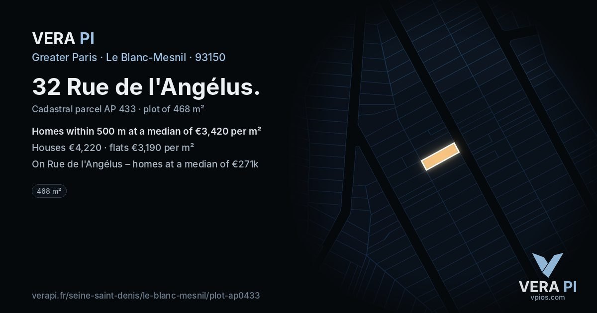 32 Rue de l'Angélus, Le Blanc-Mesnil at night – the plot lit, the parcels around coloured by the prices near them