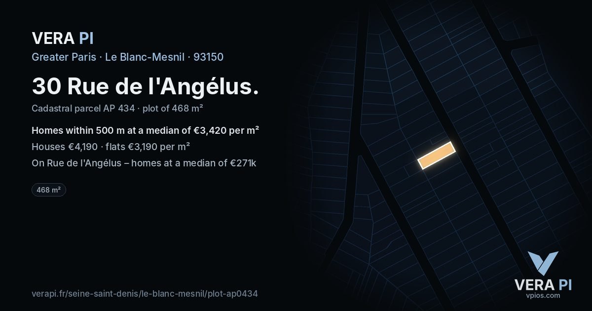 30 Rue de l'Angélus, Le Blanc-Mesnil at night – the plot lit, the parcels around coloured by the prices near them