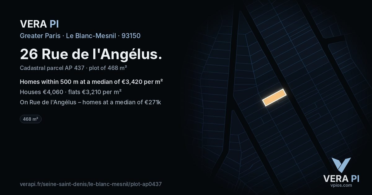 26 Rue de l'Angélus, Le Blanc-Mesnil at night – the plot lit, the parcels around coloured by the prices near them