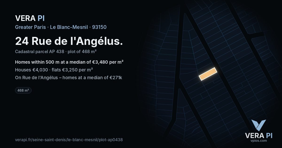 24 Rue de l'Angélus, Le Blanc-Mesnil at night – the plot lit, the parcels around coloured by the prices near them