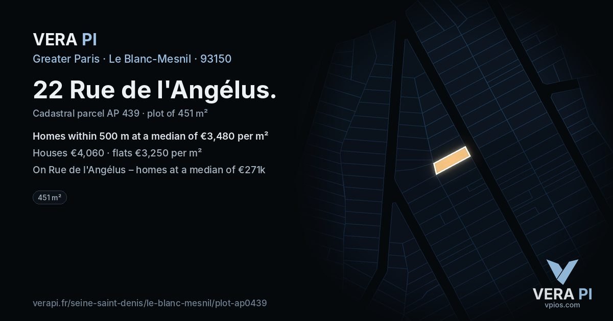 22 Rue de l'Angélus, Le Blanc-Mesnil at night – the plot lit, the parcels around coloured by the prices near them