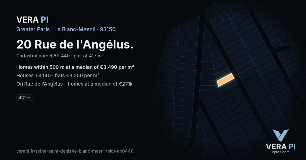 20 Rue de l'Angélus, Le Blanc-Mesnil at night – the plot lit, the parcels around coloured by the prices near them