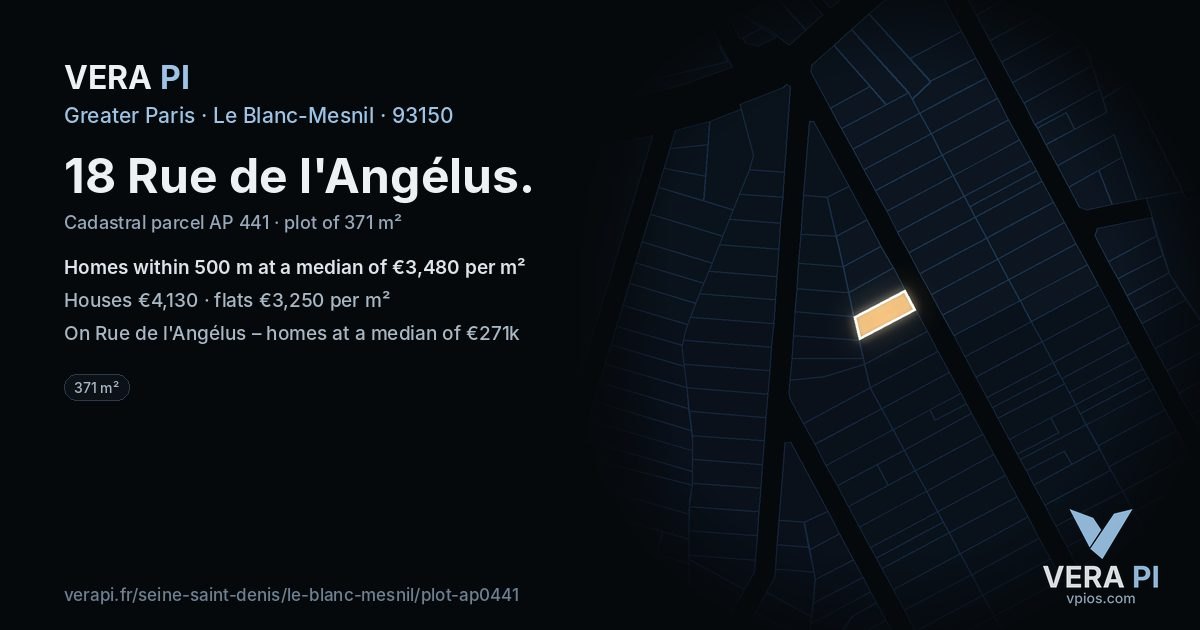 18 Rue de l'Angélus, Le Blanc-Mesnil at night – the plot lit, the parcels around coloured by the prices near them