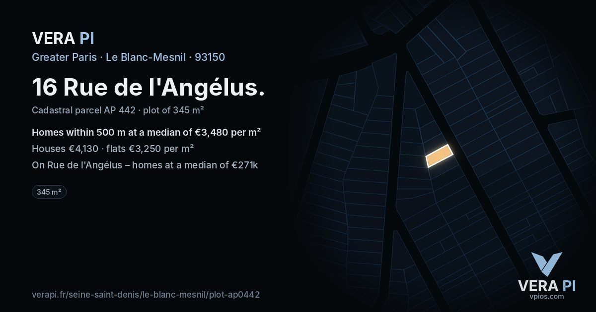 16 Rue de l'Angélus, Le Blanc-Mesnil at night – the plot lit, the parcels around coloured by the prices near them