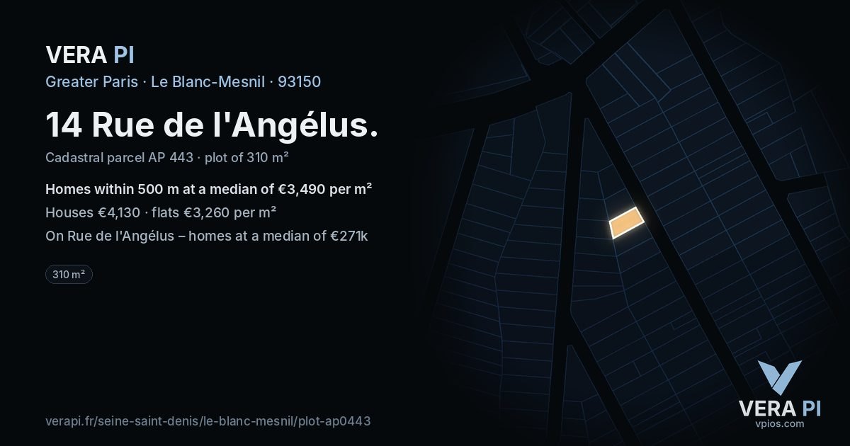 14 Rue de l'Angélus, Le Blanc-Mesnil at night – the plot lit, the parcels around coloured by the prices near them