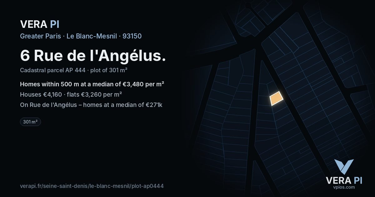 6 Rue de l'Angélus, Le Blanc-Mesnil at night – the plot lit, the parcels around coloured by the prices near them