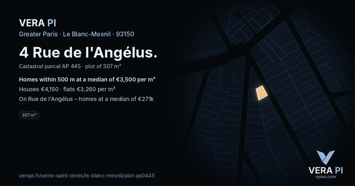 4 Rue de l'Angélus, Le Blanc-Mesnil at night – the plot lit, the parcels around coloured by the prices near them