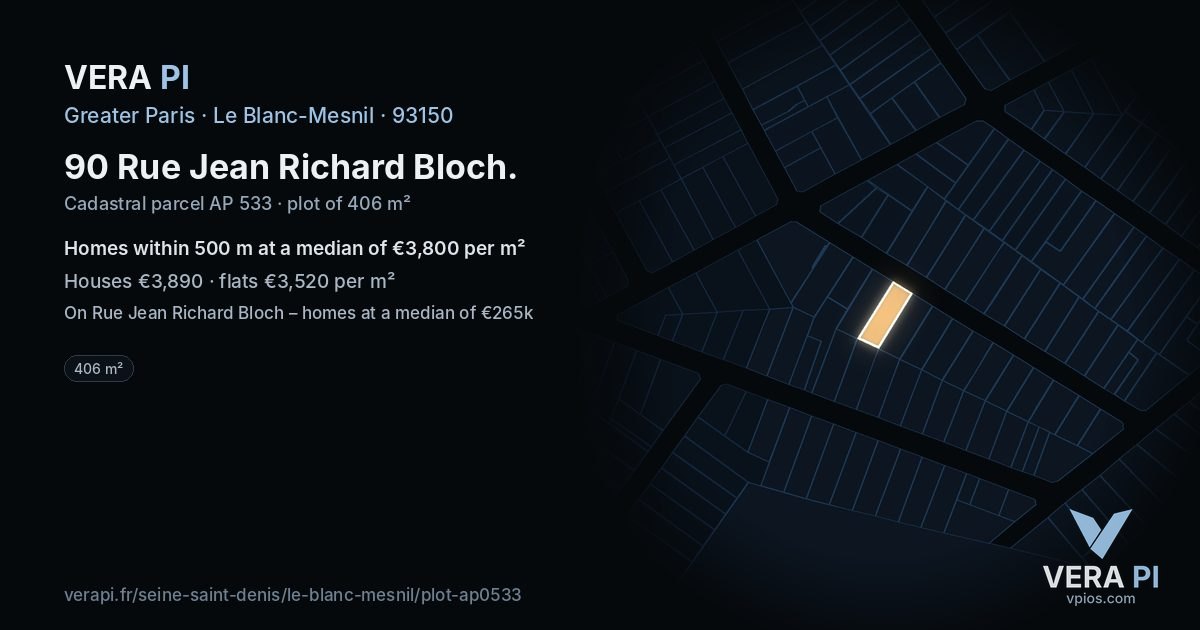 90 Rue Jean Richard Bloch, Le Blanc-Mesnil at night – the plot lit, the parcels around coloured by the prices near them