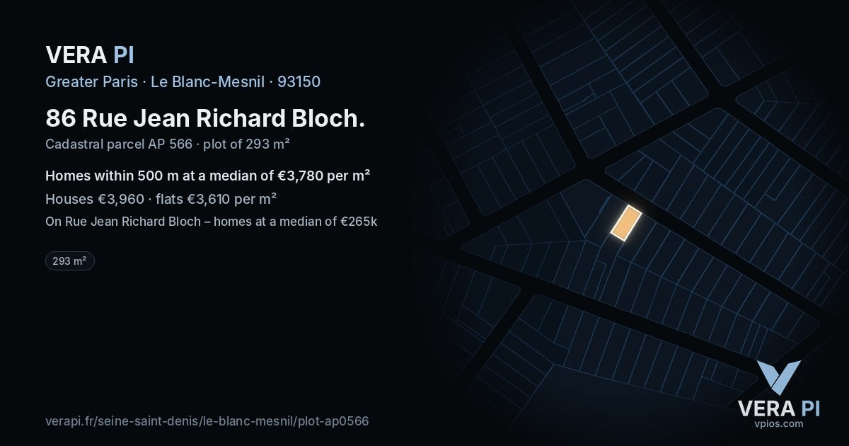 86 Rue Jean Richard Bloch, Le Blanc-Mesnil at night – the plot lit, the parcels around coloured by the prices near them