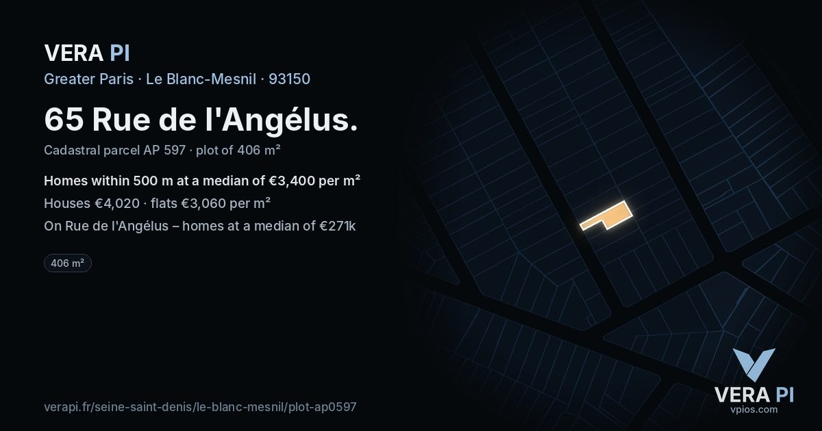 65 Rue de l'Angélus, Le Blanc-Mesnil at night – the plot lit, the parcels around coloured by the prices near them