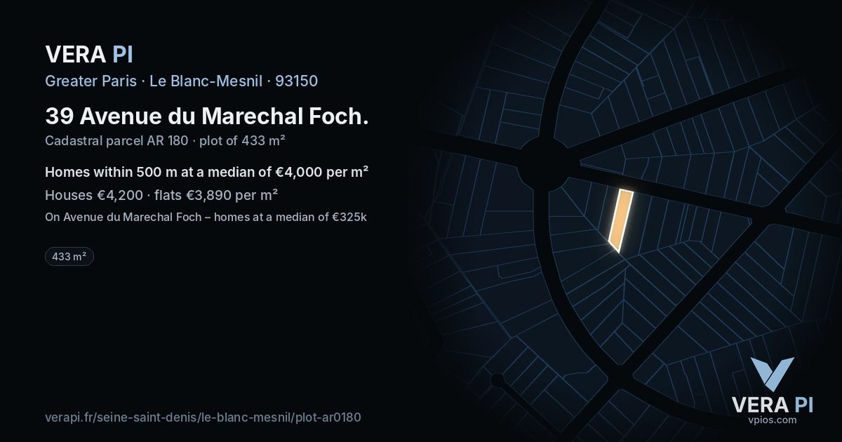 39 Avenue du Marechal Foch, Le Blanc-Mesnil at night – the plot lit, the parcels around coloured by the prices near them