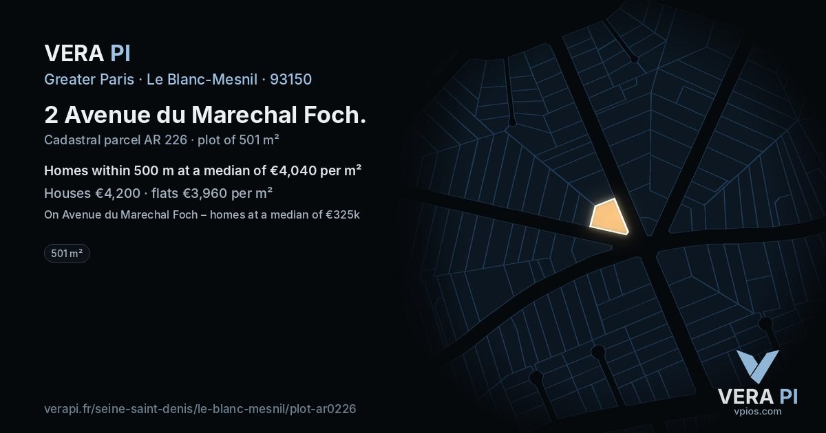 2 Avenue du Marechal Foch, Le Blanc-Mesnil at night – the plot lit, the parcels around coloured by the prices near them