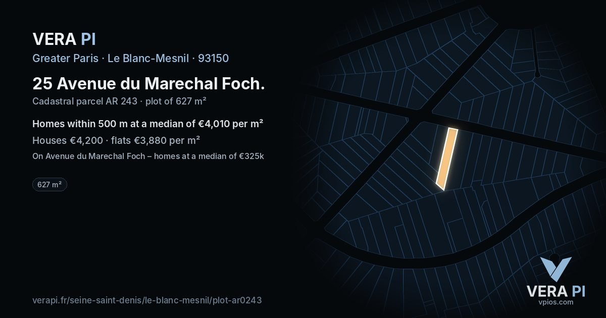 25 Avenue du Marechal Foch, Le Blanc-Mesnil at night – the plot lit, the parcels around coloured by the prices near them