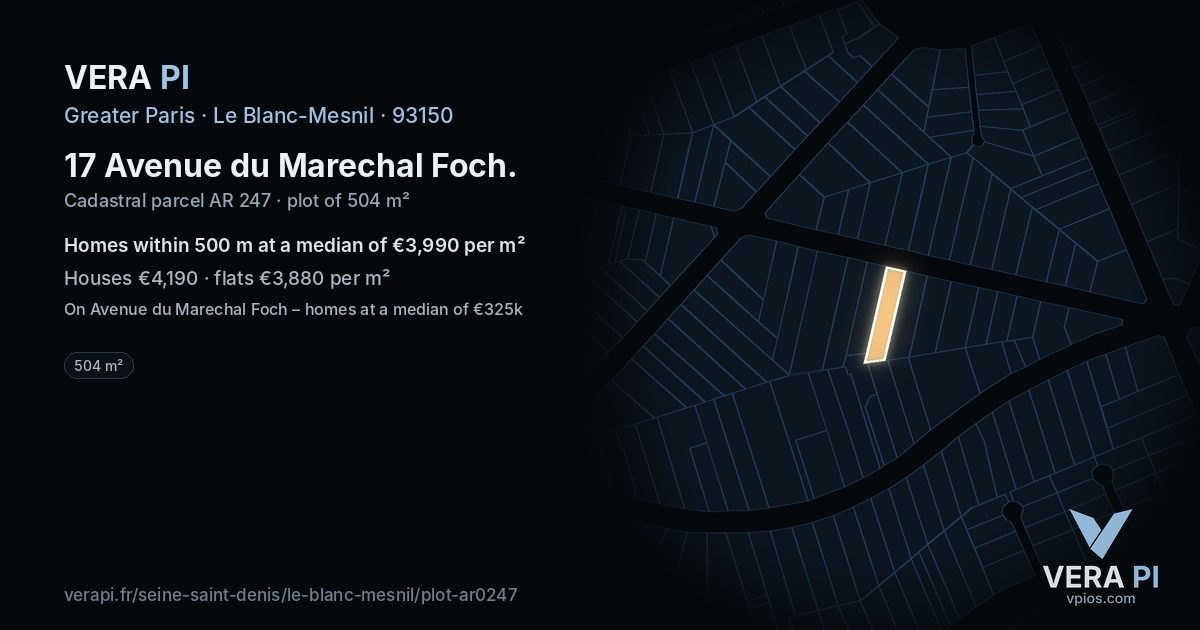 17 Avenue du Marechal Foch, Le Blanc-Mesnil at night – the plot lit, the parcels around coloured by the prices near them