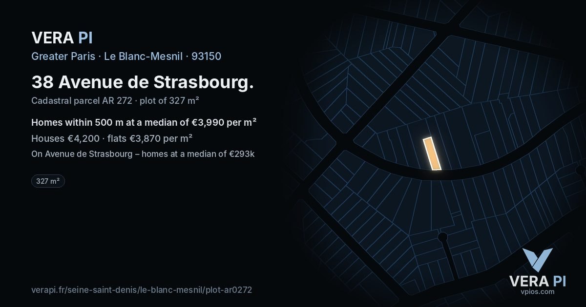 38 Avenue de Strasbourg, Le Blanc-Mesnil at night – the plot lit, the parcels around coloured by the prices near them