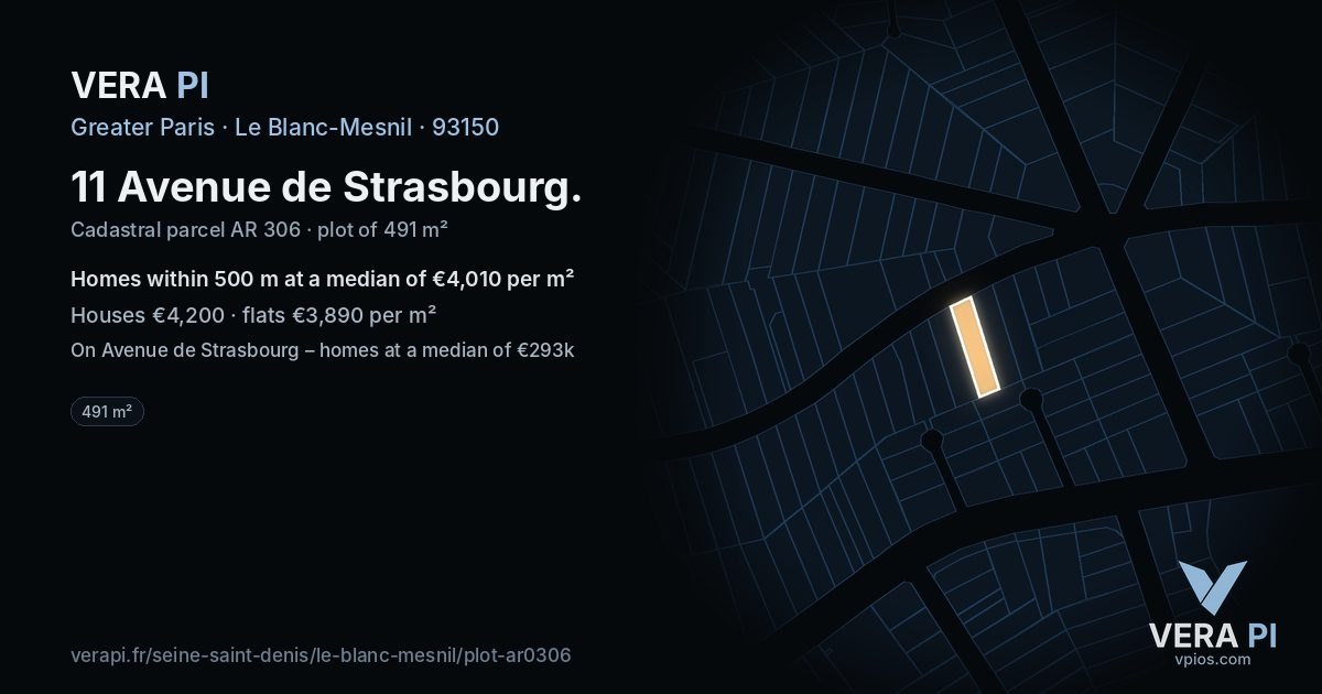 11 Avenue de Strasbourg, Le Blanc-Mesnil at night – the plot lit, the parcels around coloured by the prices near them
