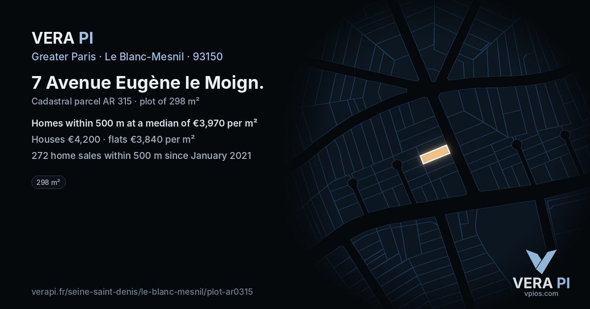 7 Avenue Eugène le Moign, Le Blanc-Mesnil at night – the plot lit, the parcels around coloured by the prices near them