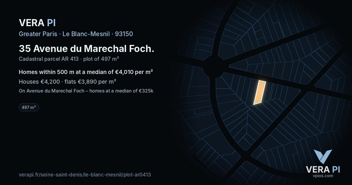 35 Avenue du Marechal Foch, Le Blanc-Mesnil at night – the plot lit, the parcels around coloured by the prices near them