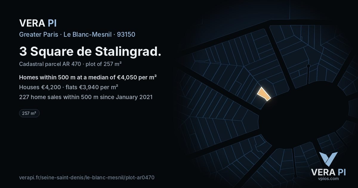 3 Square de Stalingrad, Le Blanc-Mesnil at night – the plot lit, the parcels around coloured by the prices near them