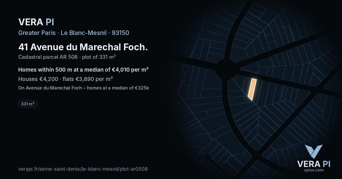 41 Avenue du Marechal Foch, Le Blanc-Mesnil at night – the plot lit, the parcels around coloured by the prices near them