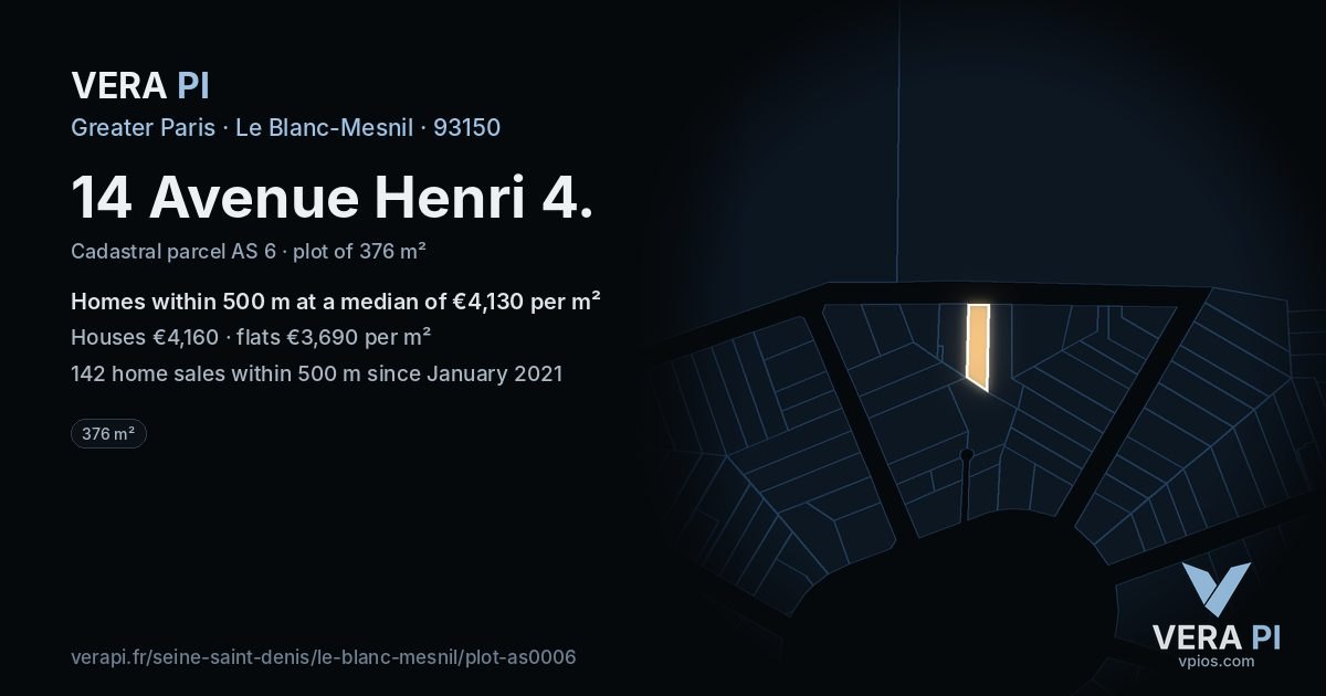 14 Avenue Henri 4, Le Blanc-Mesnil at night – the plot lit, the parcels around coloured by the prices near them