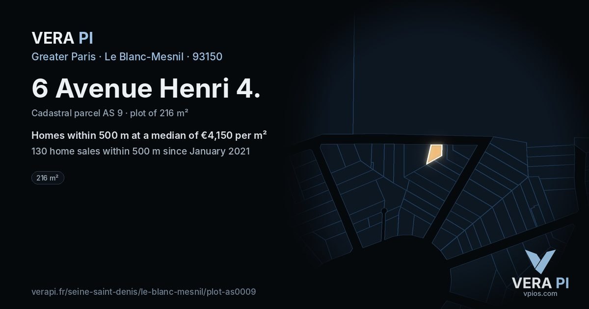 6 Avenue Henri 4, Le Blanc-Mesnil at night – the plot lit, the parcels around coloured by the prices near them
