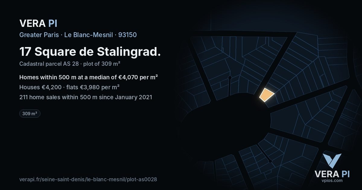 17 Square de Stalingrad, Le Blanc-Mesnil at night – the plot lit, the parcels around coloured by the prices near them