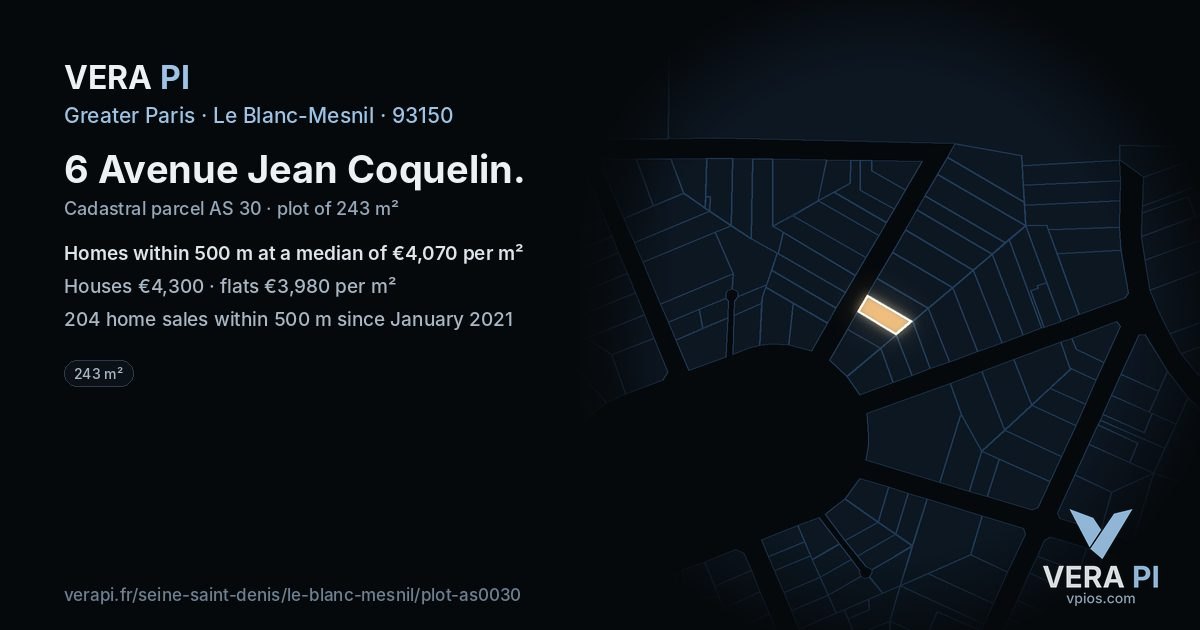 6 Avenue Jean Coquelin, Le Blanc-Mesnil at night – the plot lit, the parcels around coloured by the prices near them