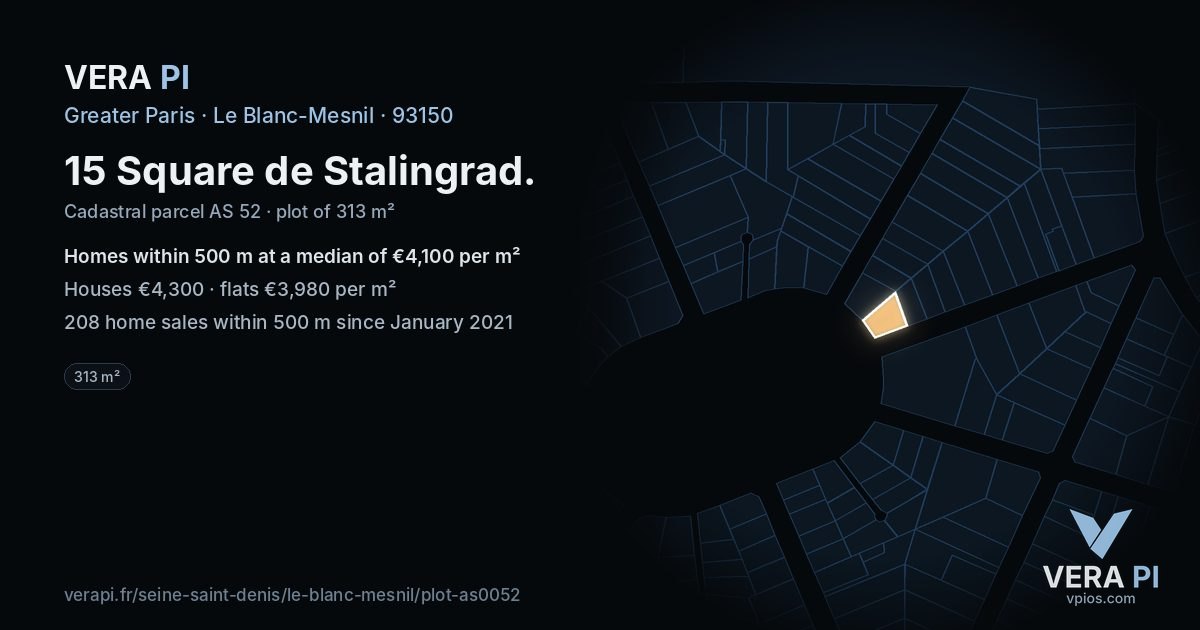 15 Square de Stalingrad, Le Blanc-Mesnil at night – the plot lit, the parcels around coloured by the prices near them