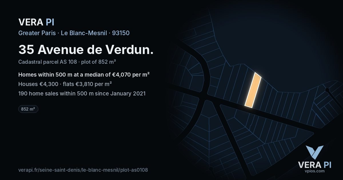 35 Avenue de Verdun, Le Blanc-Mesnil at night – the plot lit, the parcels around coloured by the prices near them