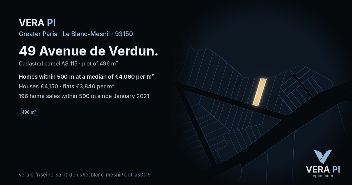 49 Avenue de Verdun, Le Blanc-Mesnil at night – the plot lit, the parcels around coloured by the prices near them